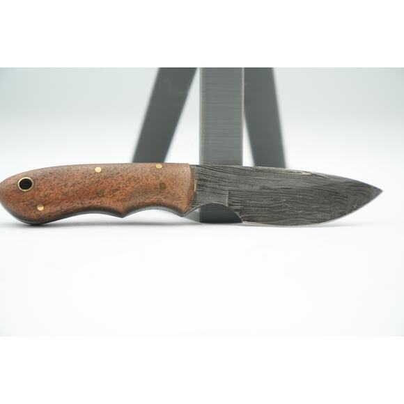 Mini Damascus Knife With The Sheath And Brown handle - Picture 3 of 4